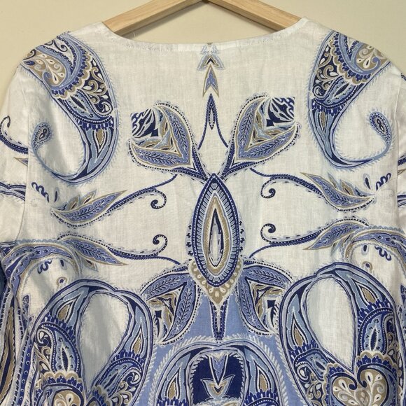 JM Collection Bohemian Womens L Large Linen Pullover Tunic Top Blue Paisley Stud - Picture 6 of 10